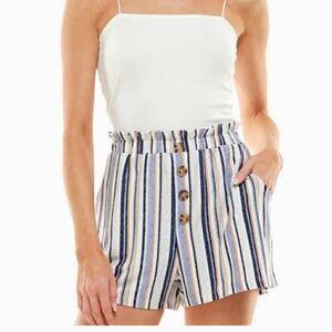 Ultra Flirt Womens Juniors Paperbag Waist Striped Romper Shorts Size Large